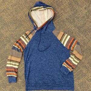 MY Story blue and stripes soft knit hoodie tunic top‎